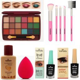 Makeup Combo Kit Brushes, Foundation, Eyeliner, Mascara, sponge puff & Eyeshadow-image-11