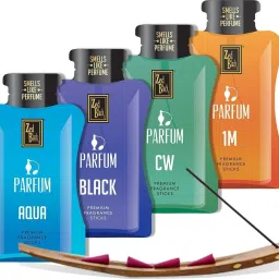 Zipper-Parfum Mix-medium Premium Fragrance Incense Sticks (pack of 4) For Everyday Use Aroma Sticks Premium Quality - Zipper Pack CW, Black, 1M, Aqua-4