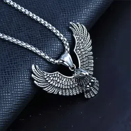 Falcon Bird Pendant with Stainless Steel Box Chain Sterling Silver, Rhodium Stainless Steel Pendant Set-image-6