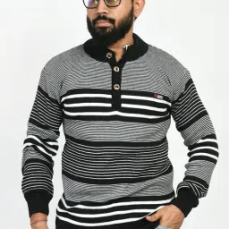 Men Colorblock Turtle Neck Black Sweater-image-56