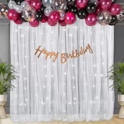 Solid Burgandy Net Birthday Decoration kit set Combo with LED for Kids & Adults Balloon-25