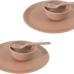 Bamboo Biocomposite Serving 2 Plate, 2 Bowls, 2 Spoon Set Dinner Set-image-0