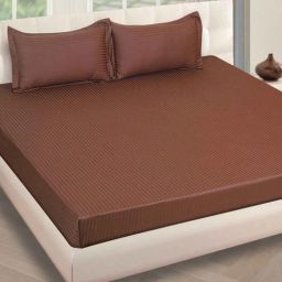 romee Brown Striped 250 TC Cotton Double King Sized Bedsheet With 2 Pillow Covers-picture-35