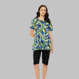 Adrenex Womens Green-Black Colour Leaf Print Nylon Plus Size Swim Suit Self Design Women Swim-dress Green Swimsuit-picture-8