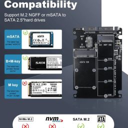 Etzin NGFF M.2 to SATA Converter Adapter 1 GB All in One PC's Black M.2 Internal Solid State Drive (SSD) (NGFF M.2 to SATA Converter Adapter, SATA M.2 + MSATA SSD to SATA Hard Drive) image 2