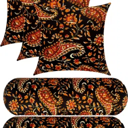 Combo Set Of 3 Cushion And 2 Microfibre Floral Bolster Pack of 5-image-1