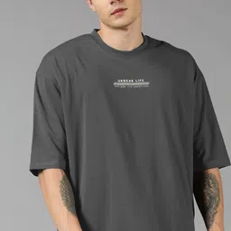 urgear Men Solid Round Neck Pure Cotton Grey T-Shirt-picture-34