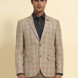 Men Checkered Single Breasted Formal Blazer-image-1