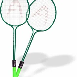 Double Shaft Badminton Racket Set of 2 Piece with 3 Piece Nylon Shuttles Green Strung Badminton Racquet-9