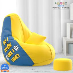 XXXL PatternPuff Bag With Free Cushion and Puffy , Do I Care - Yellow Blue Teardrop Bean BagWith Bean Filling-image-29