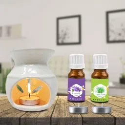 PEEPRESION New Ceramic Oil Burner Aroma Diffuser with 2can,Lav+Lemon Aroma Oil (10ml Each) Scented Air Diffuser For Home, Office, Studio, Bathroom, Gym, Parlour, Conference Hall Diffuser-62