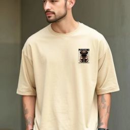 Men Graphic Print Round Neck Organic Cotton Beige T-Shirt-image-50