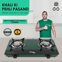 2B Toughened Glass Tornado Burner(Green) Glass Manual Stove (2 Burners) Glass Manual Gas Stove-image-66