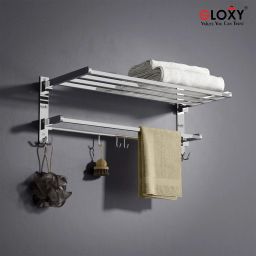 Foldable Bathroom Rack | Multipurpose Towel Stand & Hanger | Wall Mount Shelf Stainless Steel Toilet Paper Holder-image-14