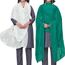 Chiffon Solid White, Dark Green Women Dupatta-image-55