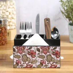 reinvention factory Floral Fantasy Multicolor MDF Cutlery and Tissue Holder-picture-8