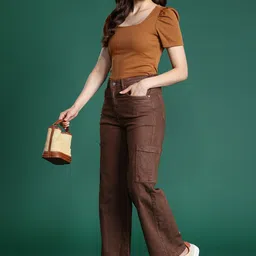 dressberry Women Straight Fit Mid Rise Brown Jeans-picture-34