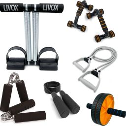 Tummy Trimmer, Pushup Bar, Ab Wheel And Toning Tube, Skipping Rope, 2 Hand Grips Fitness Accessory Kit Kit-8