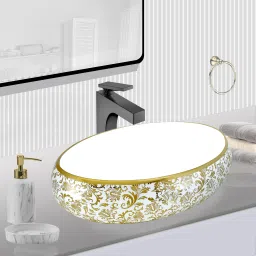 CERAMICA Designer Table Top Basin(L61 X W43 X H14Cm)AM2203 GOLDEN TABLE TOP CERAMICA Premium Designer Basin(L61X W43 X H14Cm) AM 2203 GOLDEN TABLE TOP Table Top Basin-image-45