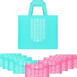 Pack of 10 Smile Foldable Grocery/Shopping Bags For Women | Blue & Pink Pack of 10 Grocery Bags-image-3