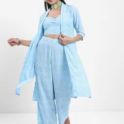 Vishudh Blue & White Bandhani Printed Ethnic Top with Palazzos & Jacket-0
