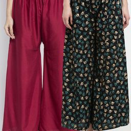 GRACIT Women Pack Of 2 Maroon & Black Printed Flared Knitted Ethnic Palazzos-picture-2