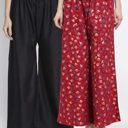 GRACIT Women Black & Red Set Of 2 Wide Leg Knitted Palazzos-image-85