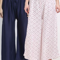 GRACIT Women Pack Of 2 Navy Blue & White Printed Flared Knitted Ethnic Palazzos-image-30