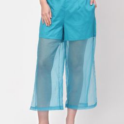 LELA Women Turquoise Blue Cropped Palazzos-image-1