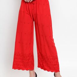 Clora Creation Women Red Ethnic Motifs Chikankari Palazzos-69