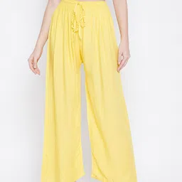 Clora Creation Women Yellow Knitted Palazzos image 1