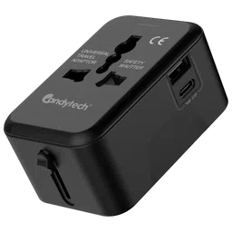 Candytech Travel Adapter (With Type C and Type A USB Port, CT-C12, Black)-image-26