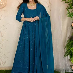 Label Shaurya Sanadhya Ethnic Motifs Embroidered Sequinned Kurta with Palazzos & Dupatta image 5