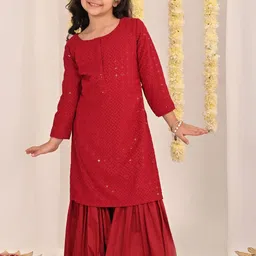 VASTRAMAY Girls Embroidered Thread Work Straight Kurta with Sharara-picture-34