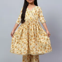 BAESD Girls Floral Printed Angrakha Gotta Patti Pure Cotton Kurta With Palazzo & Dupatta-image-92