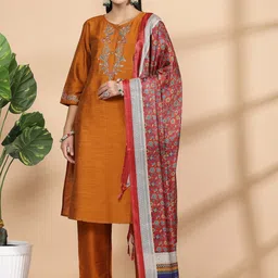 Nayam By Lakshita Floral Embroidered Sequinned Straight Kurta & Palazzos With Dupatta-41