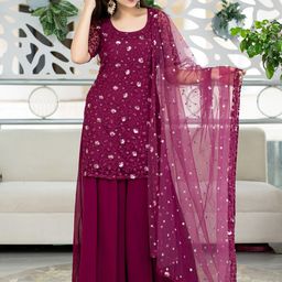Label Shaurya Sanadhya Ethnic Motifs Embroidered Sequinned Kurta With Palazzo & Dupatta image 4