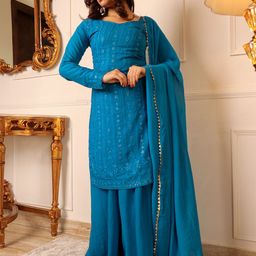 Virah Fashion Floral Chikankari Embroidered Silk Georgette Kurta With Palazzos & Dupatta-picture-55