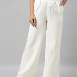 Go Colors Women Knitted Linen Wide Leg Ethnic Palazzos-image-57
