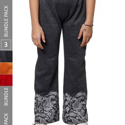 IndiWeaves Girls Pack of 3 Printed Woolen Track Pants-picture-3
