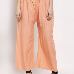Miaz Lifestyle Women Peach-Coloured Solid Knitted Palazzos-image-98