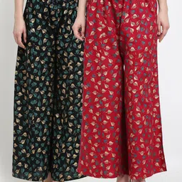GRACIT Women Set of 2 Black & Maroon Printed Palazzos-image-9