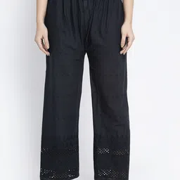 Jinfo Women Black Abstract Embroidered Straight Fit Cotton Palazzos-picture-16