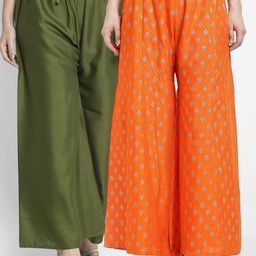 Jinfo Women Pack of 2 Ethnic Motifs Printed Flared Knitted Ethnic Palazzos-picture-35