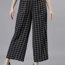 Vishudh Women Black Checked Straight Palazzos-image-42
