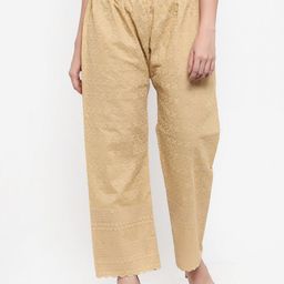 Miaz Lifestyle Women Beige Ethnic Motifs Embroidered Palazzos-51