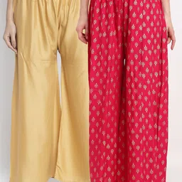 Jinfo Women Pack Of 2 Gold-Toned & Pink Ethnic Motifs Printed Ethnic Palazzos-picture-42