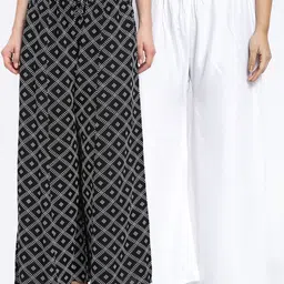 GRACIT Women Set Of 2 White & Black Printed Flared Fit Palazzos-picture-49