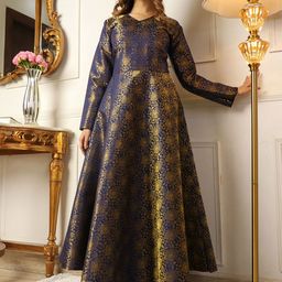 KALINI Ethnic Motifs Woven Design V-Neck Anarkali Kurta with Palazzos-picture-58