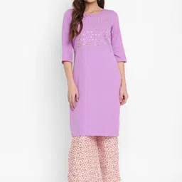AURELIA Women Lavender Yoke Design Sequinned Kurta with Palazzos-29